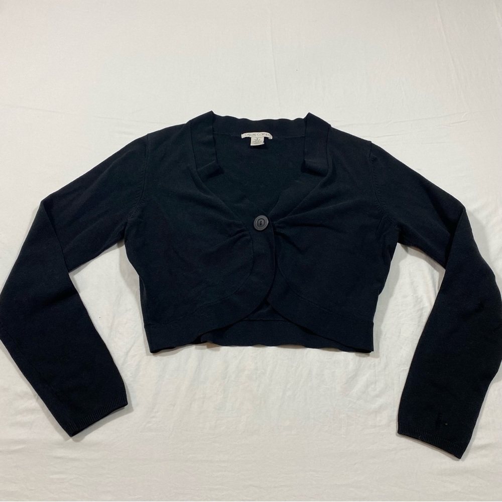 Casual Corner Cropped Black Cardigan Womens Knit longsleeved lightweight…